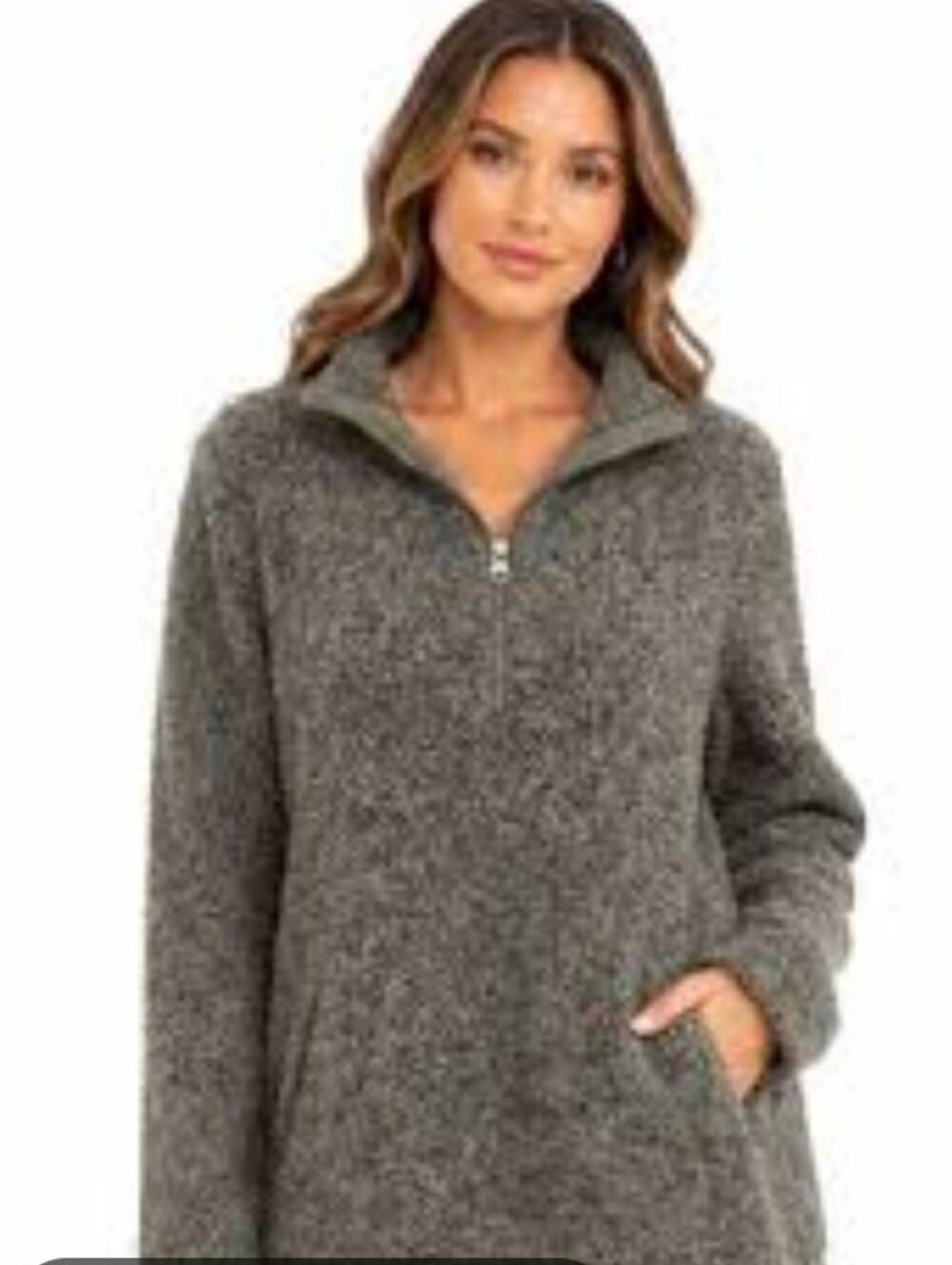 Natural Reflections Women's Olive Quarter Zip-Up Sherpa Pullover